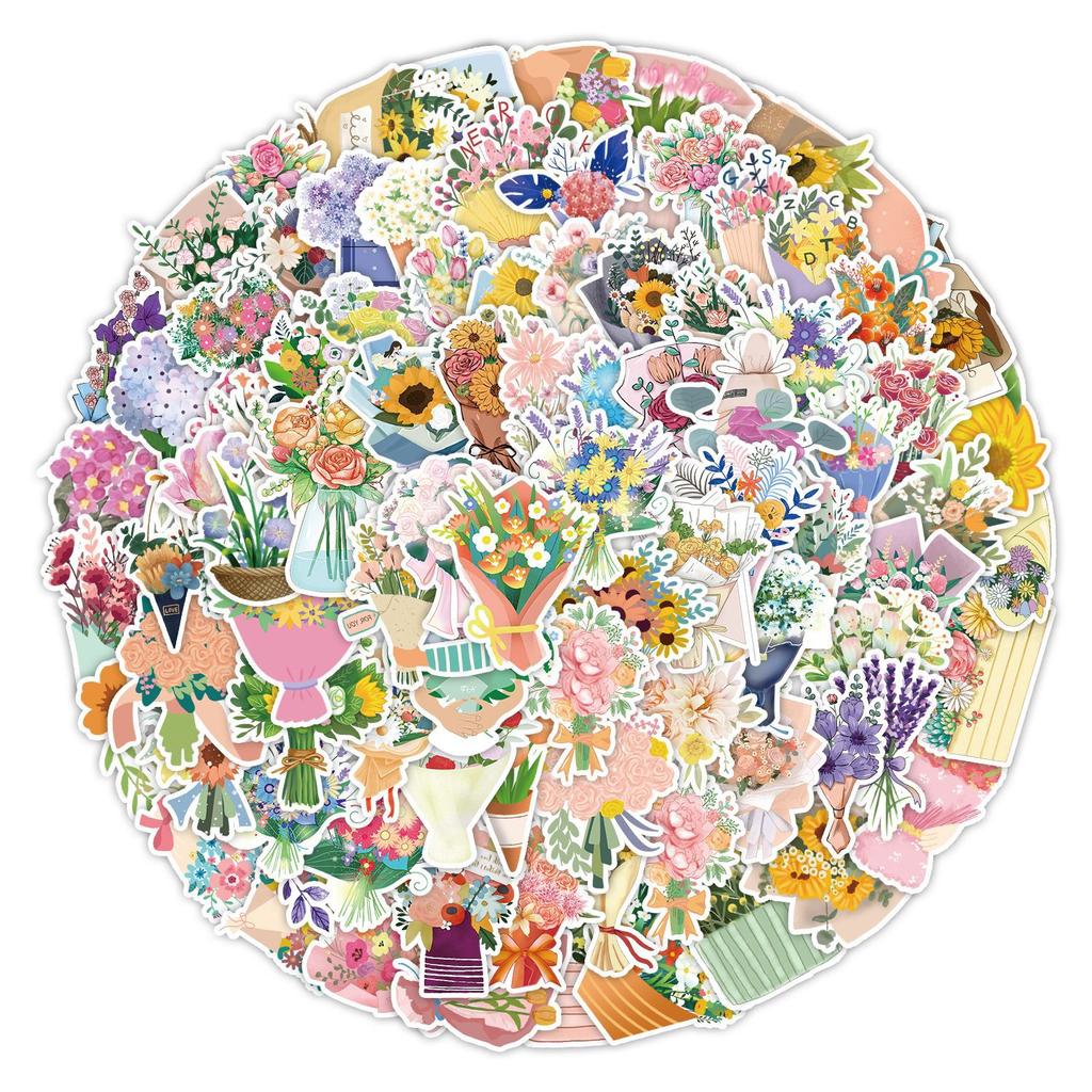 100 Hand-carved Flower Stickers Computer Water Cup Guitar Decoration Stickers Waterproof Creative Notebook Hand Note Stickers