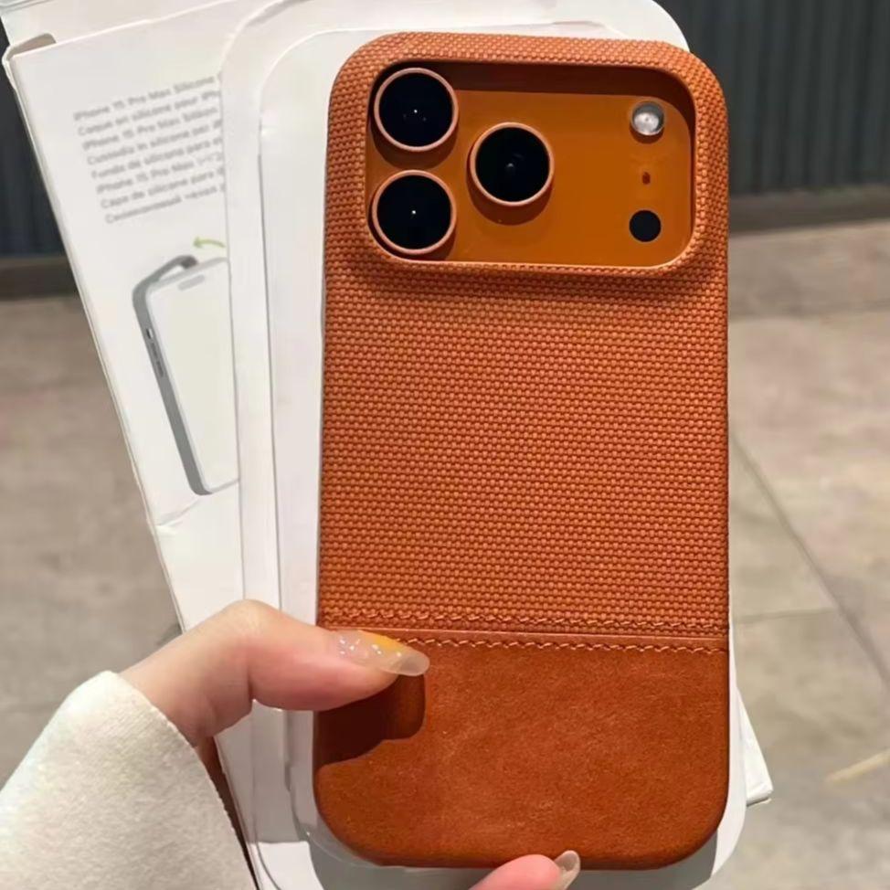 Original Splice Fabric Leather Case For iPhone 17 Air 16 15 14 Plus 13 12 Pro Max Frameless Matte Shockproof Armor Cover