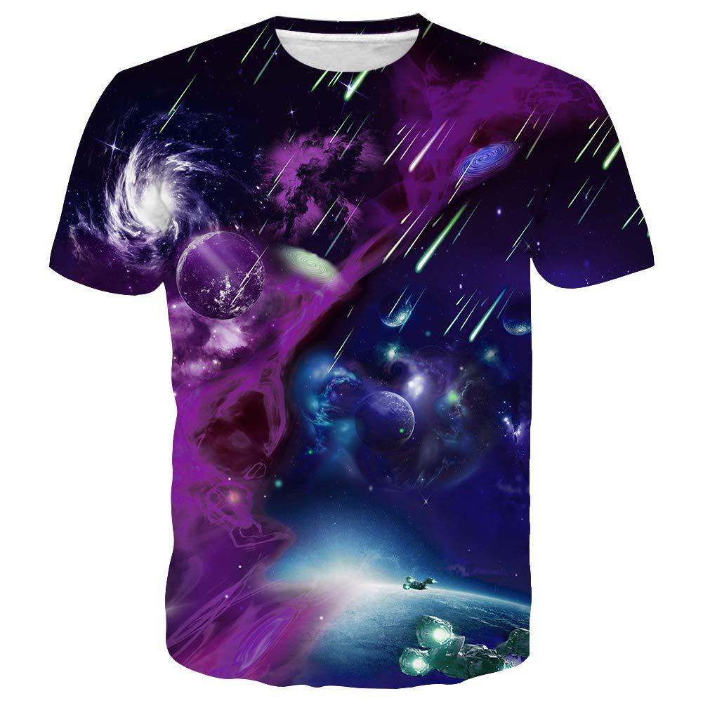 Summer Round Neck 3D Starlit Sky Print Top Fashionable Casual Short Sleeved Men's T-shirts