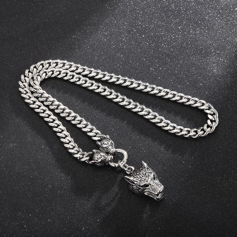 Punk Tide Male Personality Chain Stainless Steel Ring Buckle Wolf Bracelet Necklace Necklace