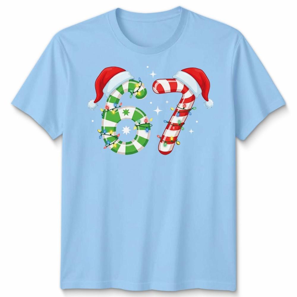 Six Seven 67th Birthday Christmas Candy Cane Numbers Unisex Unisex Graphic Tee S