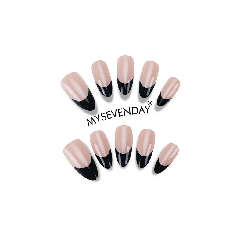 Nail Art Piece Milk Tea Nude Color Minimalist Pure Black French Edge Handmade Wear Nail Whitening Fake Nail Patch