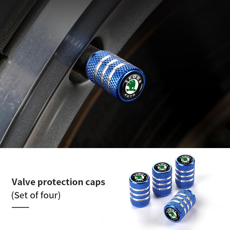 2025 New 4pcs Knurling Car Wheel Tire Valve Dustproof Protection Cap For Skoda Roomster Citigo Enyaq VisionS Derivative Yeti Sca