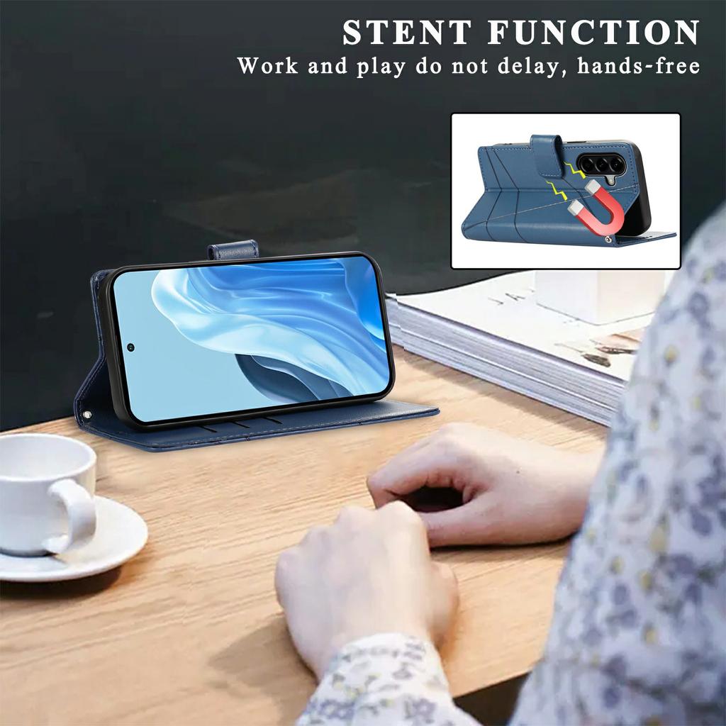 For Samsung Galaxy A57 5G Phone Case Line Imprint Leather Wallet Cover with Wrist Strap