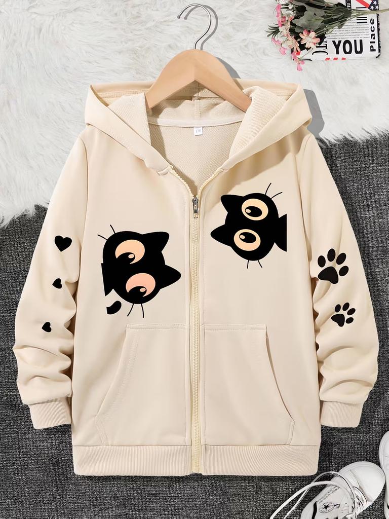 Kawaii kreslený kočičí mikina s kapucí Ležérní bunda pro kluky a holky na zip Zimní podzimní trendy Manga mikiny na zip Mikina s kapucí Děti