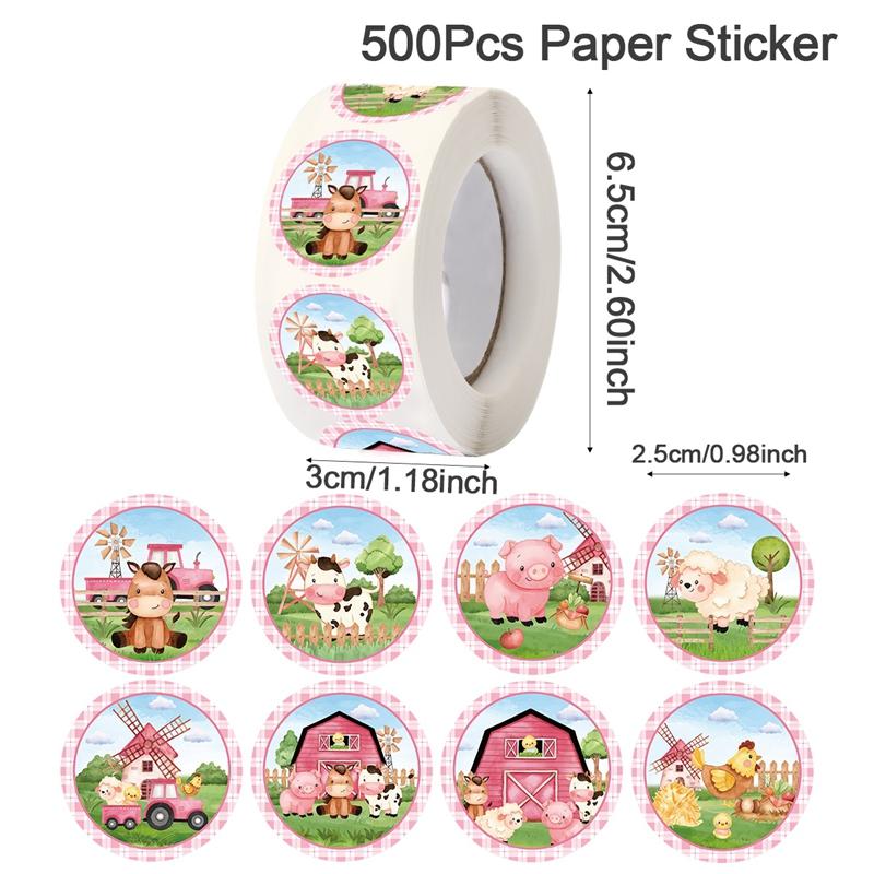 500pcs/roll Farm Animal Stickers Candy Bags Sealing Sticker Animal Stationery Stickers Farm Themed Brithday Party Decortions