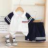 “2025 New Style Boys' Summer Two-Piece Set: Lapel Stripe Short Sleeve"