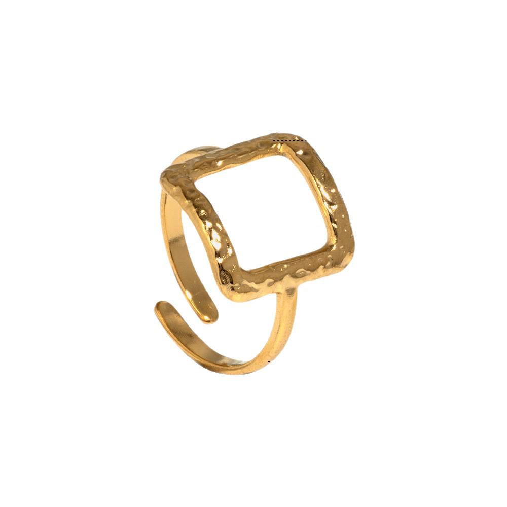 Yusen Fashion Stainless Steel Geometric Ring - Open Titanium Steel, Fade-Resistant Jewelry
