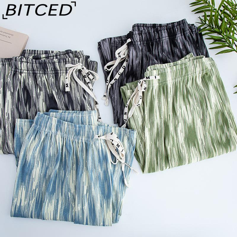 BITCED Vintage-Style Wide-Leg Trousers for Women Spring/Autumn Striped Tie-Dye High-Waisted Straight-Leg Casual Trousers with Drape