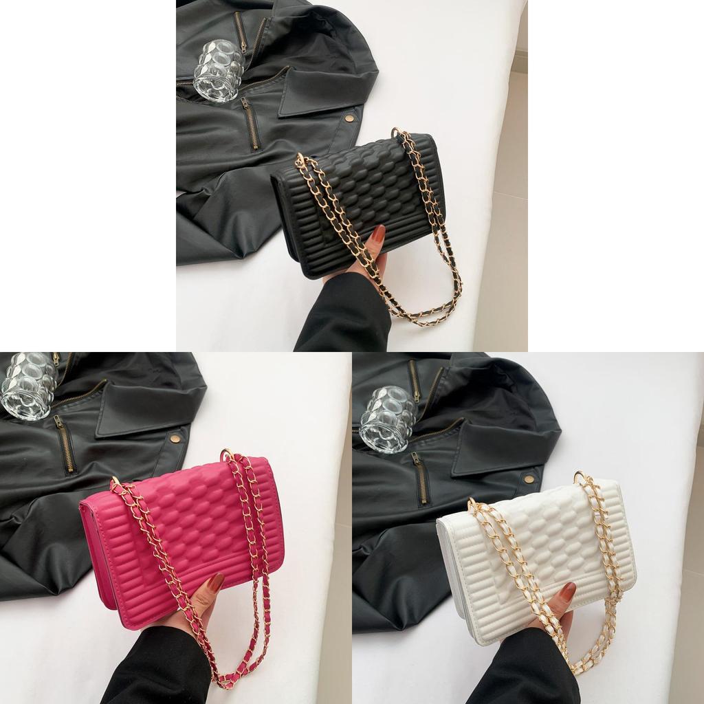 Trendy Women's Chain Small Square Bag In Black Rose Red White Gold