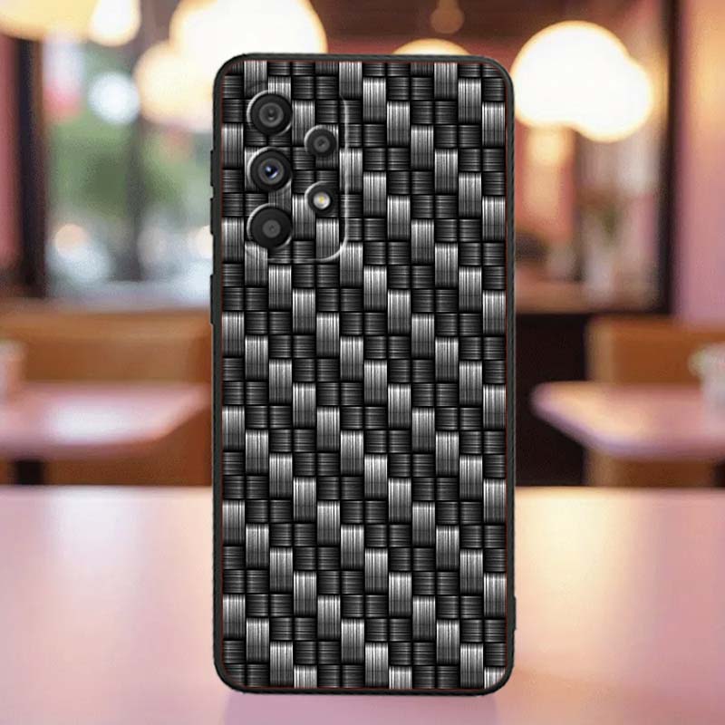 Black carved woven texture Phone Case For Samsung A41 A35 A34 A33 A32 A25 A24 A23 A21s A06 A05 A04 A03 Note 10 20 Ultra 5G Black