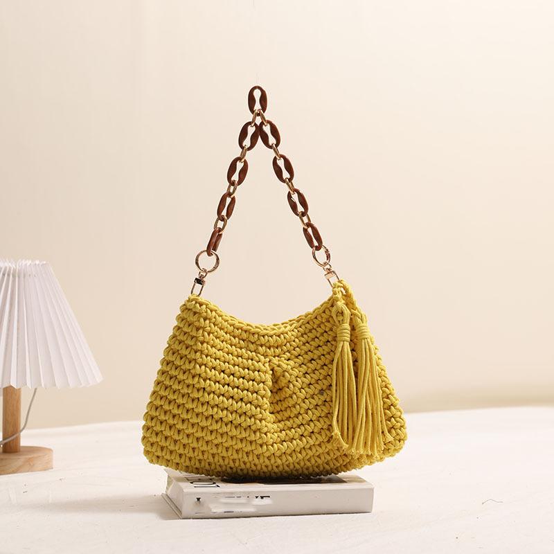 Korean Fashion New Tassel Cotton Thread Straw Woven Armpit Single Shoulder Niche Women's Vacation Beach Bag