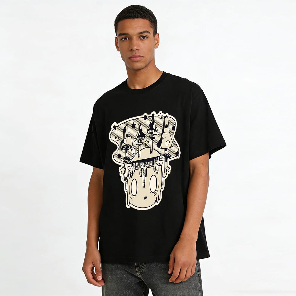 Weird Mushroom Skull Print Casual Top Street Trendy Creative Loose T-Shirt For Men Women Pure cotton T-shirt