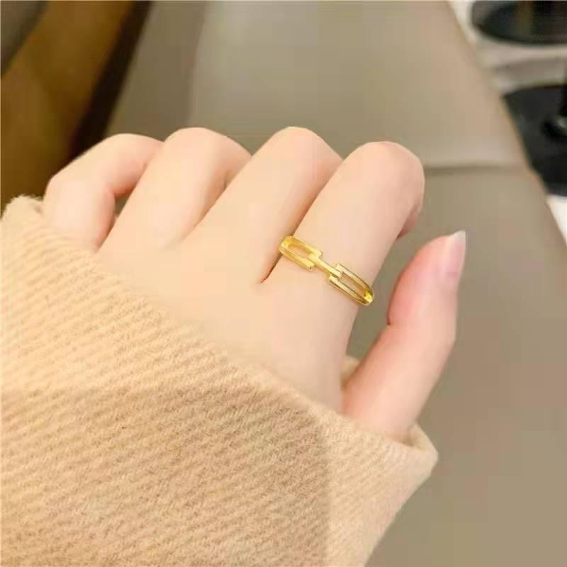 Vietnamese Brass Elegant Goldplated Double Ring Geometric Fashionable Open Adjustable Ring For Women