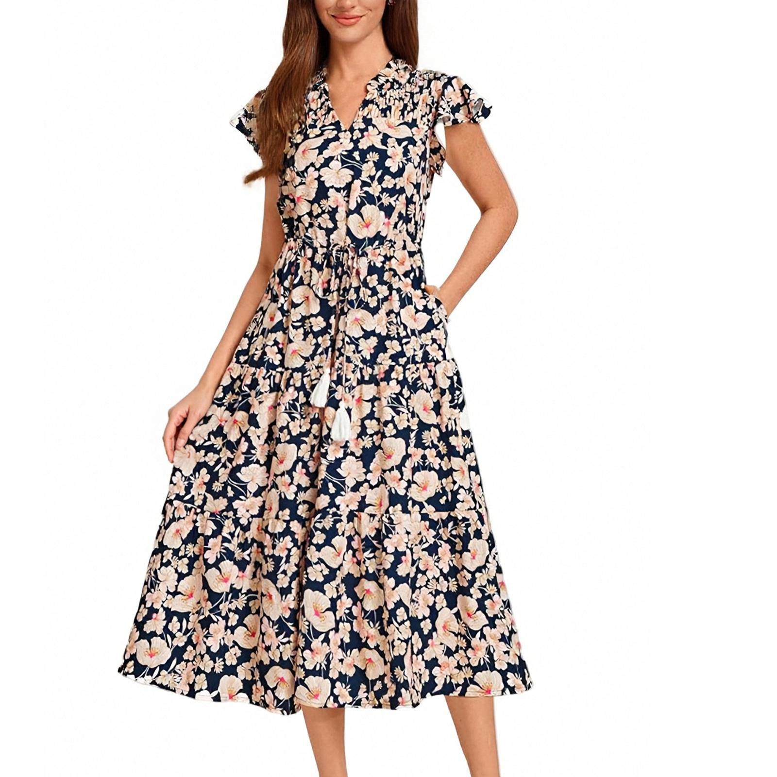 

Женское платье с короткими рукавами и бахромой в стиле бохо для отдыха на пляже M жёлтый