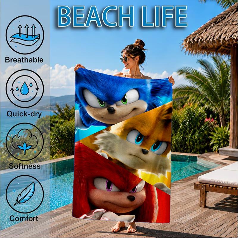 Blue Hedgehog In Action Beach Towel, Super Soft Microfiber, Perfect Gift for Her/Him, Birthday, for Pool, Beach, Travel, Decor Beach Party
