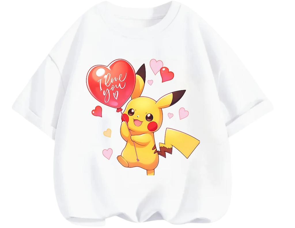 Everyday Casual Short Sleeve T Shirt Pikachu Trendy Cartoon Print Lightweight Outdoor Wear Children 3 To 14 Years Old