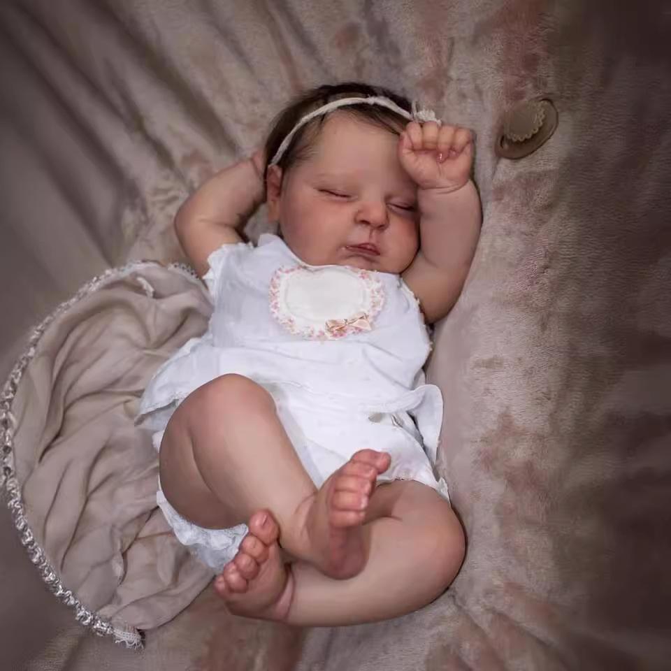 50cm Reborn Doll Peaches Soft Cloth Body and Full Silicone Lifelike Newborn Doll with 3D Multiple Layers Painted Visible Veins Baby Doll Toys for Kids