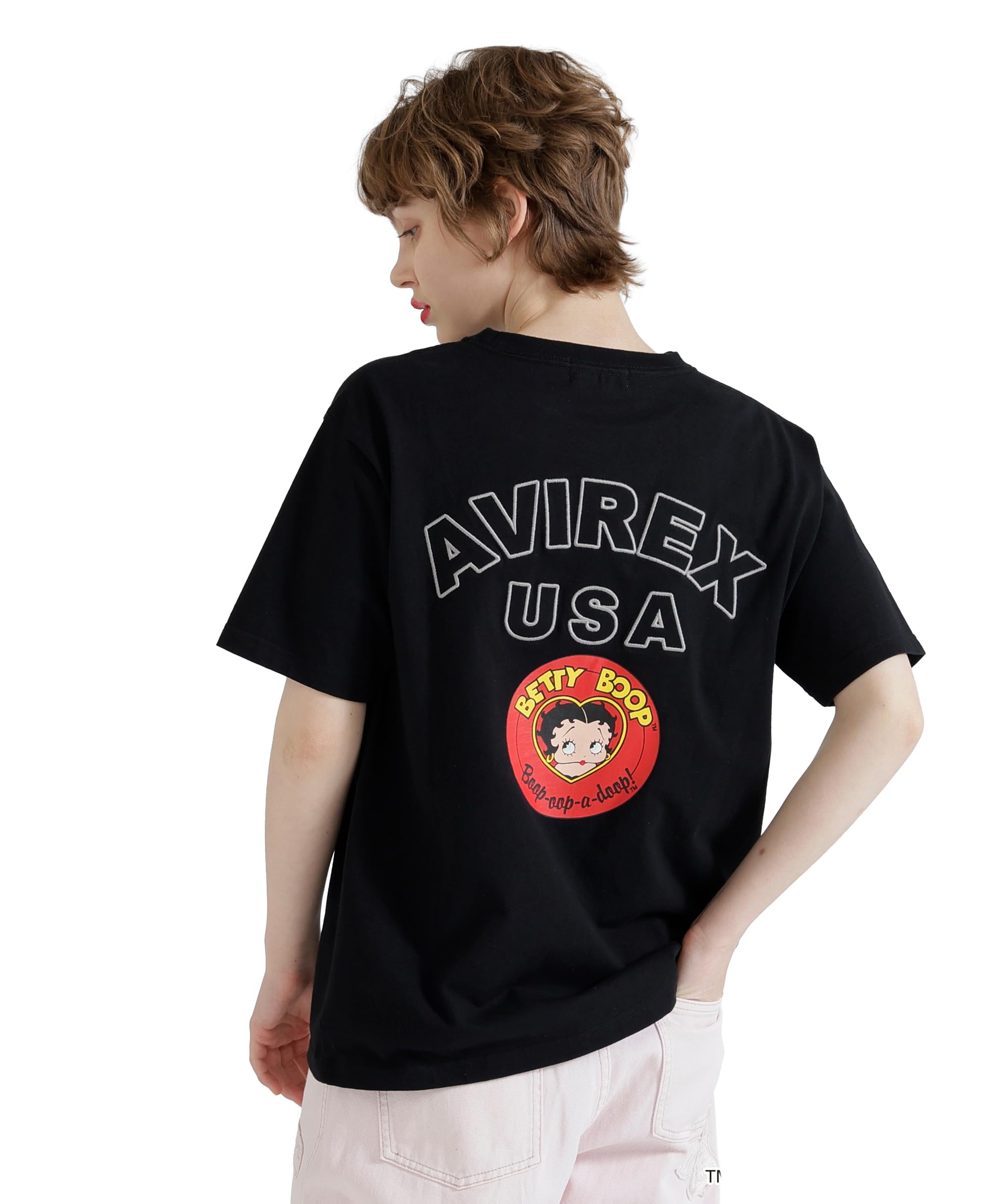 AVIREX x Betty Boop VARSITY LOGO S/S T-SHIRT Women s F size 010 black 783-6135616