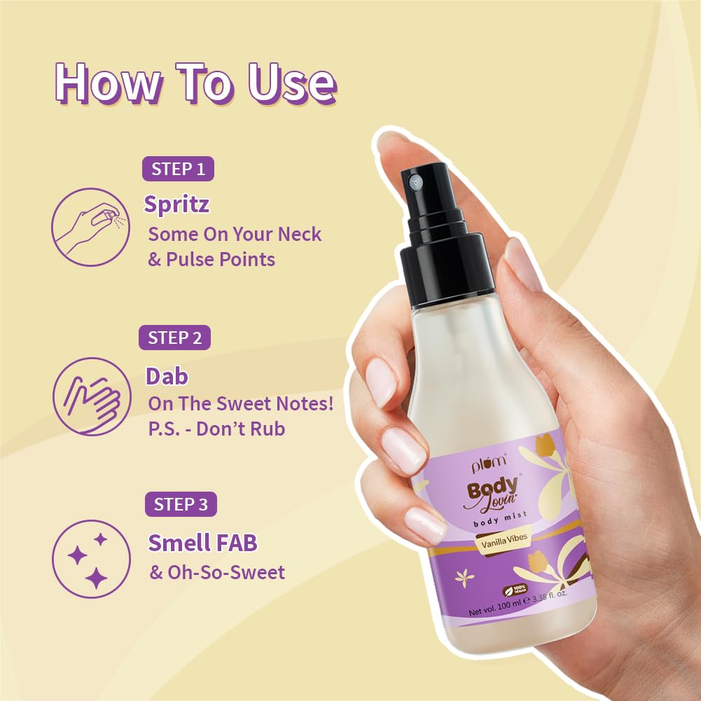 Plum Bodylovin' Vanilla Vibes Body Mist for Women 100ml | Long-Lasting Sweet Vanilla Fragrance | Travel-Friendly Perfume Spray