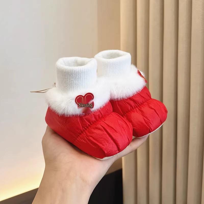 

2025 Winter Baby Velvet Warm Toddler Cotton Shoes - Thickened, Non-Slip, Sock-Style for Girls 11.5cm, 0-8 months