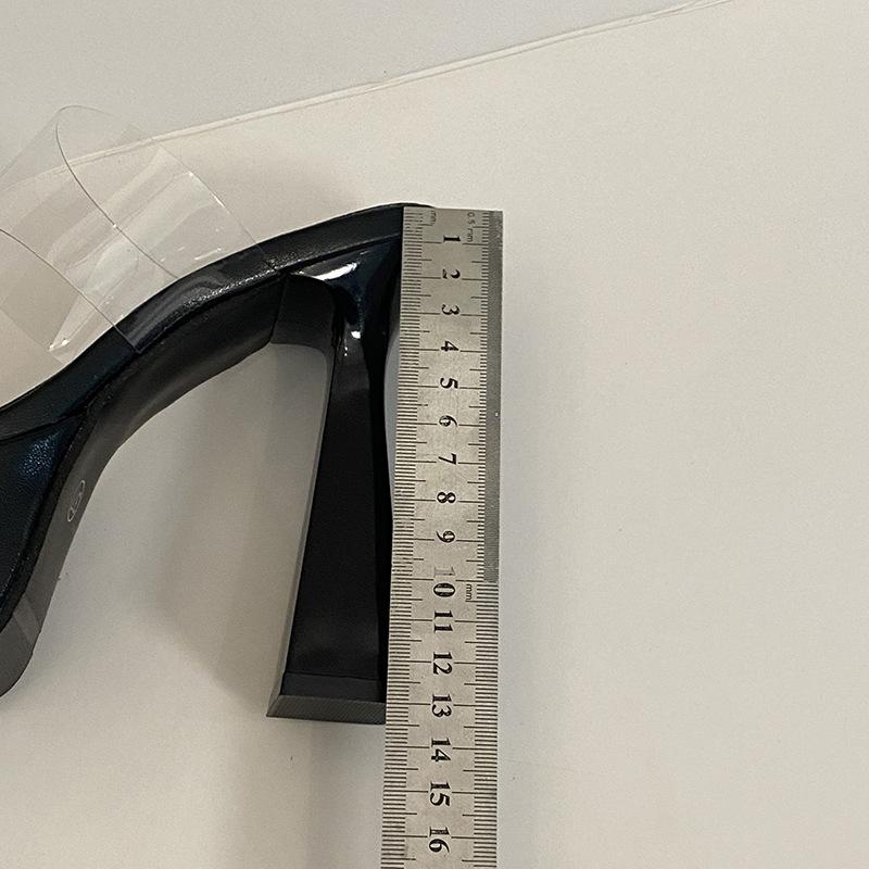 Square Head Transparent Word with Thick Sole Outer Wear Slippers Women's Summer Thick Heel Waterproof Table Small Man Height Increase Super High Heels
