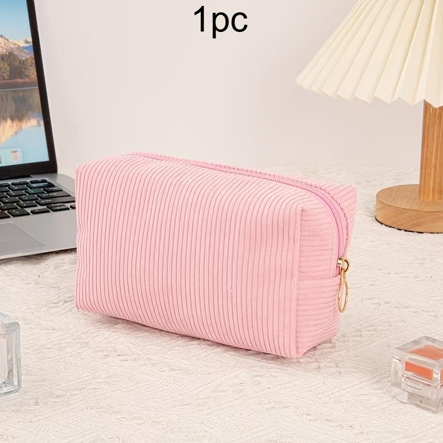1pc Corduroy Makeup Bag Pencil Case Large Capacity Solid Stationery Storage Bag School Desktop Organizer Travel Lipstick Bag