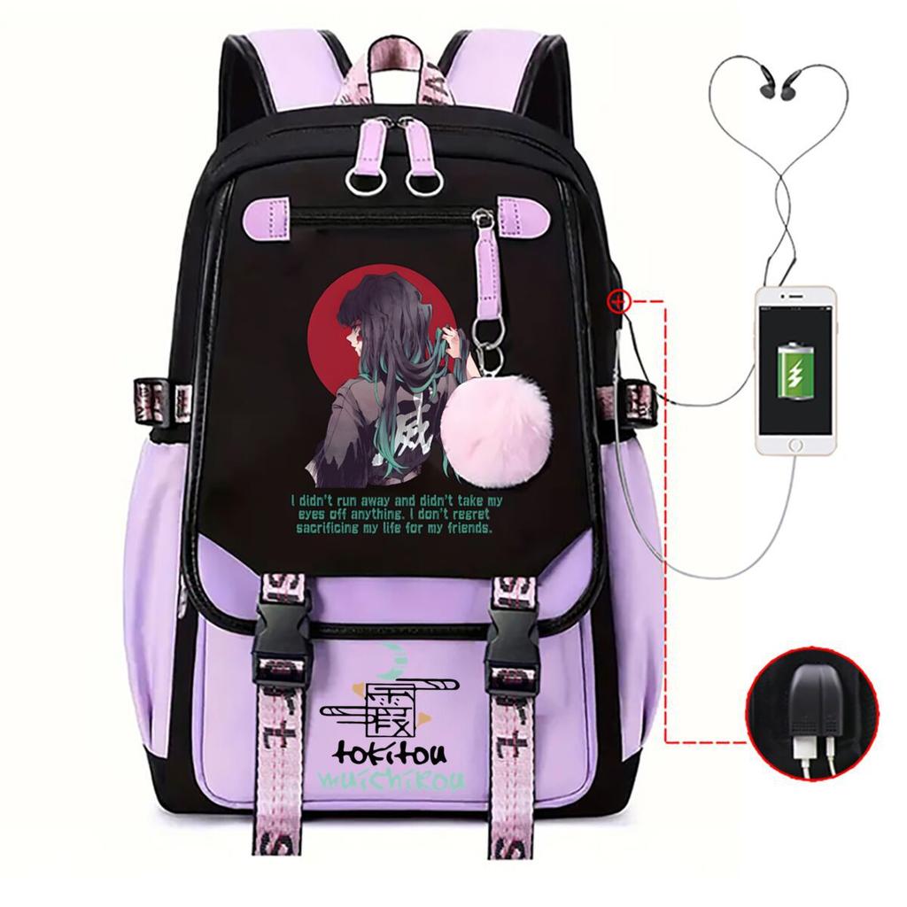 Ghost extermination surrounding animation schoolbag large capacity with usb academy wind junior high school student casual backpack