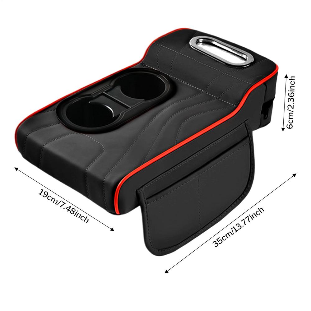 Arm Rest Cushion for Car Interior Heightening Middle Console Cover with 2 Storage Cup Holder Organizers Tissue Box Side Bag