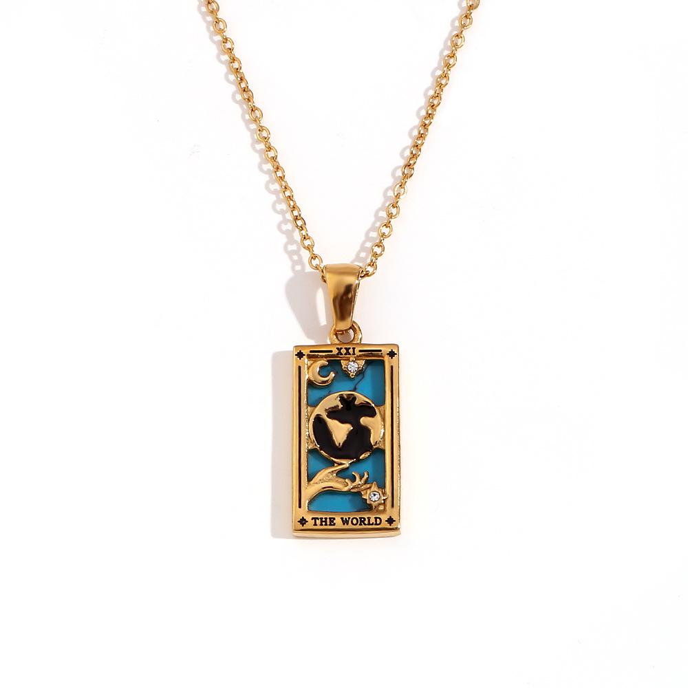 18K Gold-Plated Stainless Steel Tarot Card Necklace - European & American Retro Style