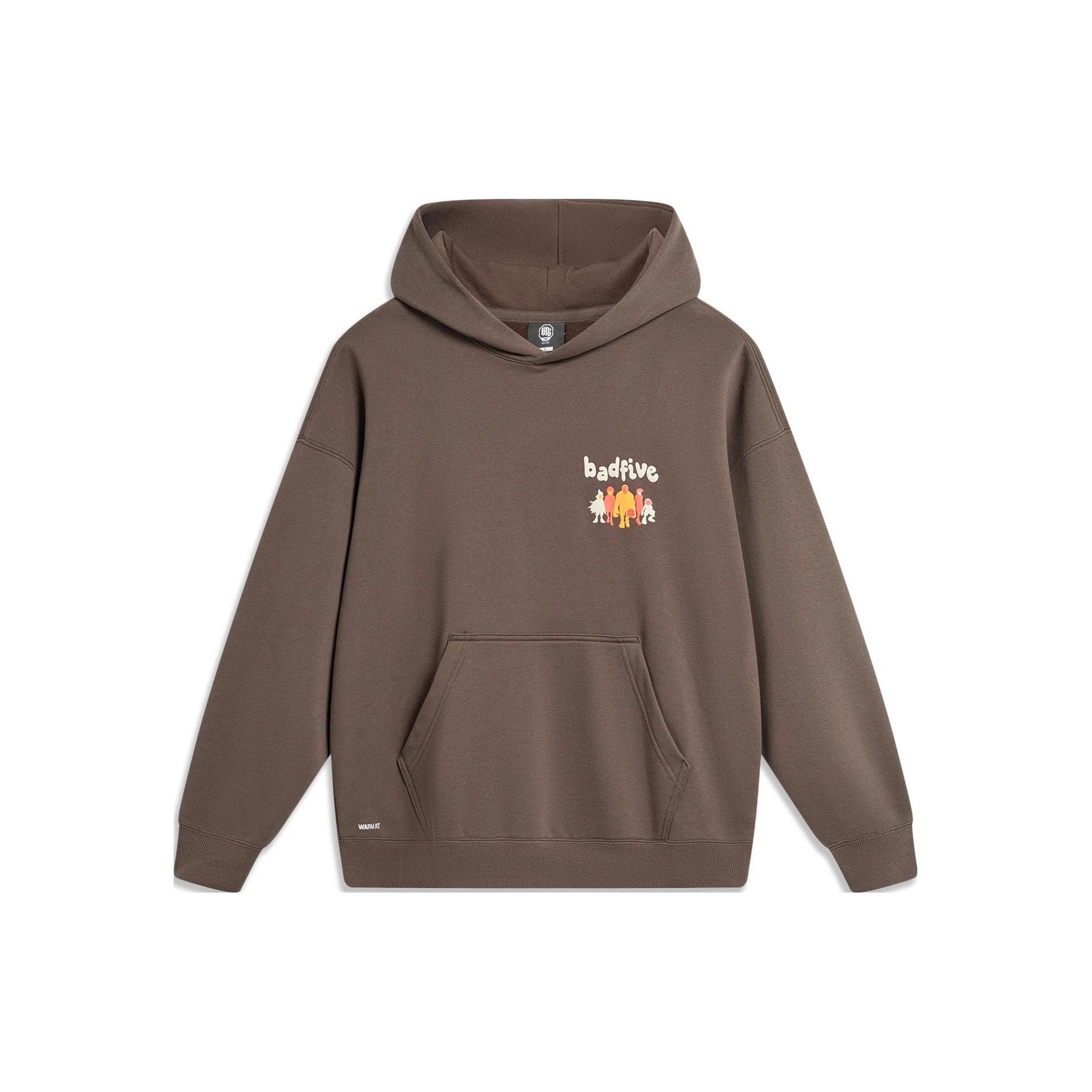 Li-Ning Men s BADFIVE Basketball Loose Fleece Hoodie Charcoal Coffee Brown AWDT879-5 M