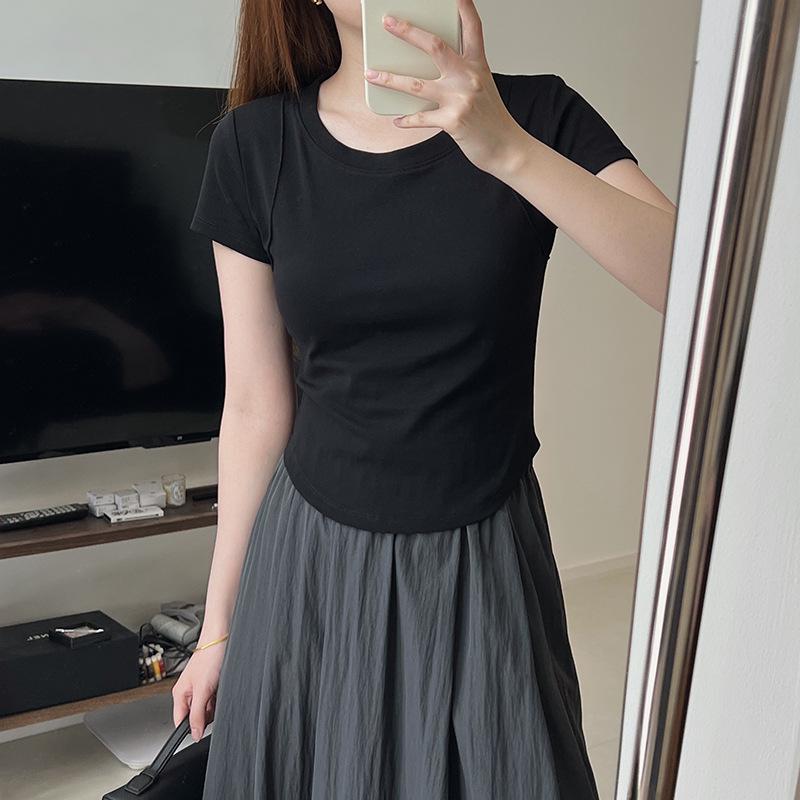 2024 Women's Slim Fit Peach T Short-Sleeve Elastic T-Shirt – Slimming Summer Base Layer Top