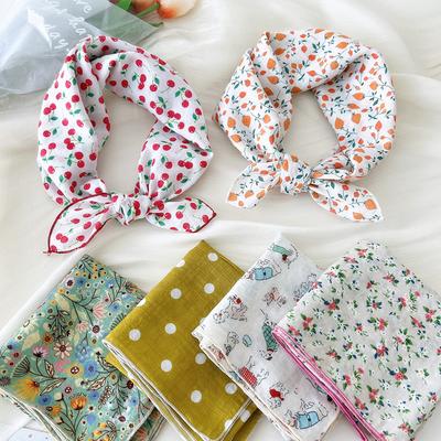 55cm Cotton Linen Square Scarf Cherry Floral Print Neck Tie Scarf Headkerchief Female Foulard Head Scarf Women Hijab Bandanas