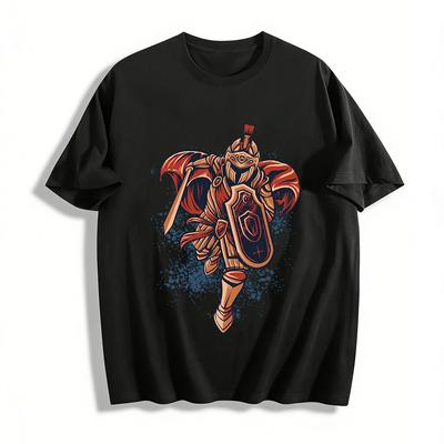 Vintage Armored Knight Print Casual T-Shirt Trendy Streetwear Top Pure Cotton T-shirt