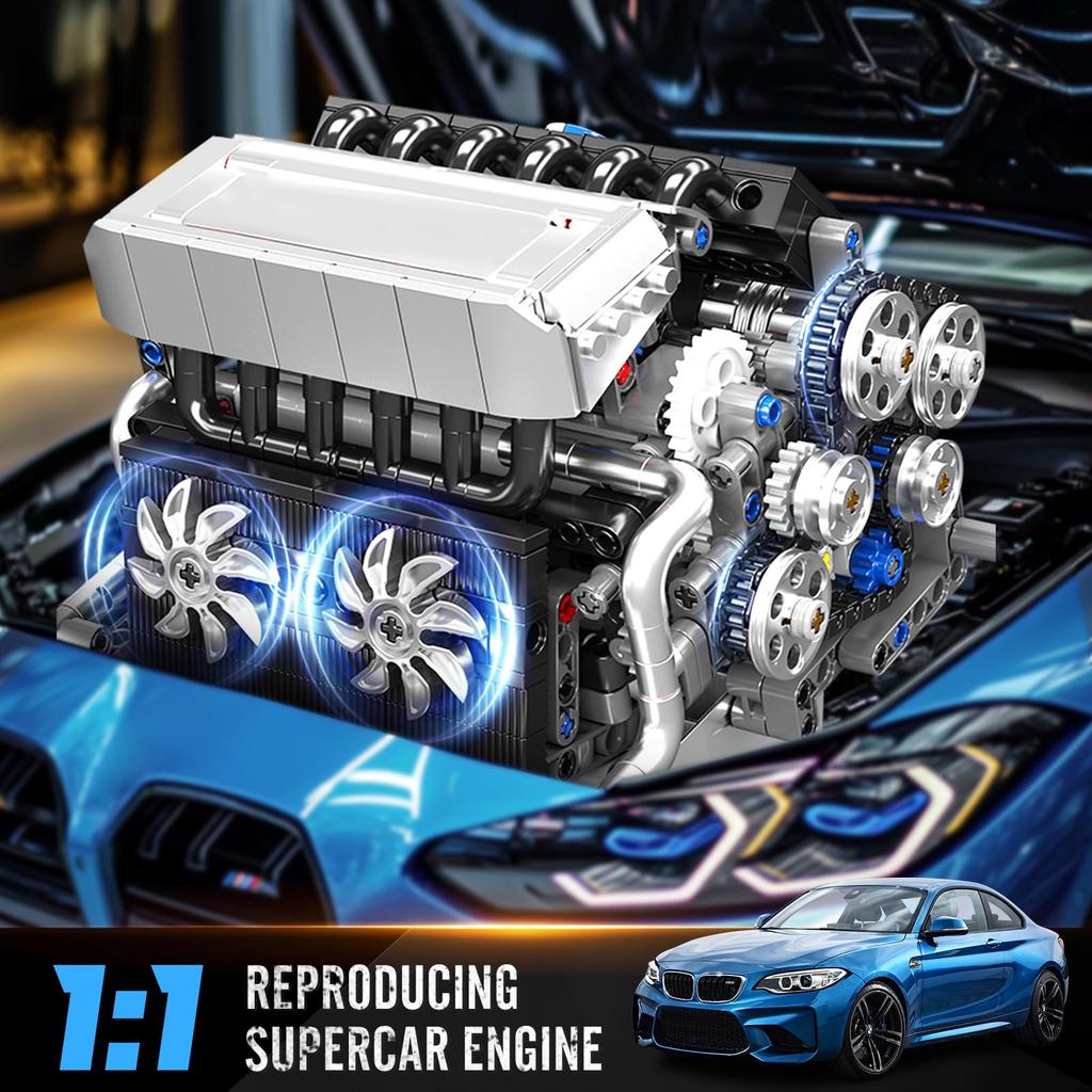 Mould King 10213 Car Engine Building Block Model Kit, 744 Pieces – Realistic Engine Toy, Great for STEM Learning & Gifting, Ages 14+