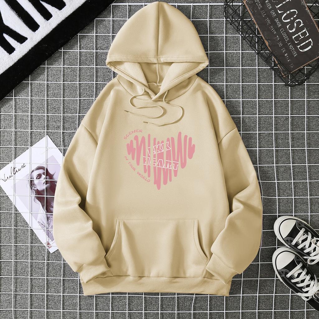 Winter Women's Hoodie Solid Color Print Unisex Style Double Pockets Sweatshirts Outerwear Plus-Size Women's Clothing