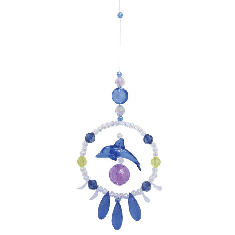 Pioneer Round Sparkly Suncatcher, 95mm Wide x 180mm High, Dolphin Show Design, Blue, 48492