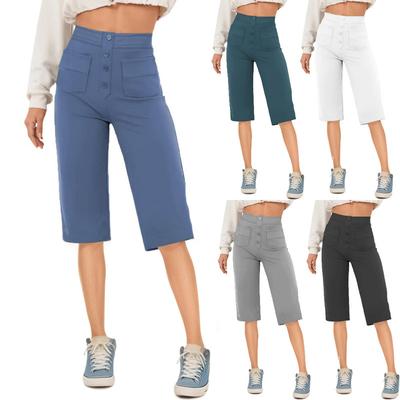 Moda feminina casual calças de perna reta cintura alta botão elástico skinny shorts