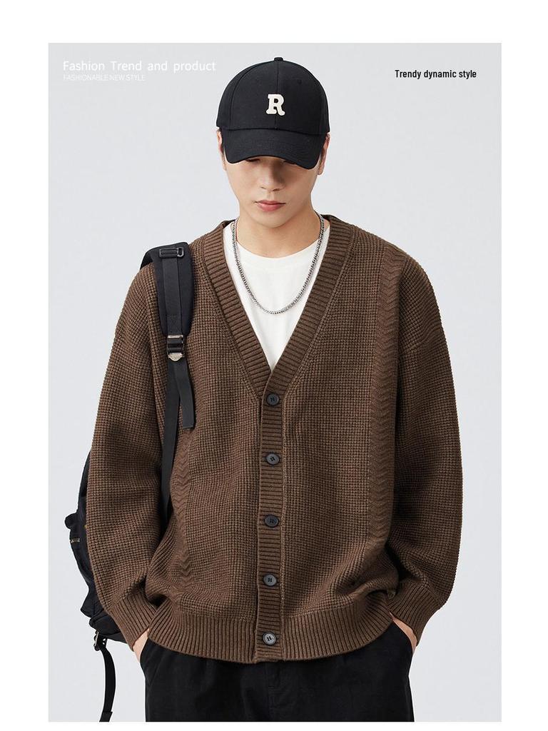 Mu Yuan Unisex Single-Breasted Cardigan - Autumn/Winter Loose Knit Sweater