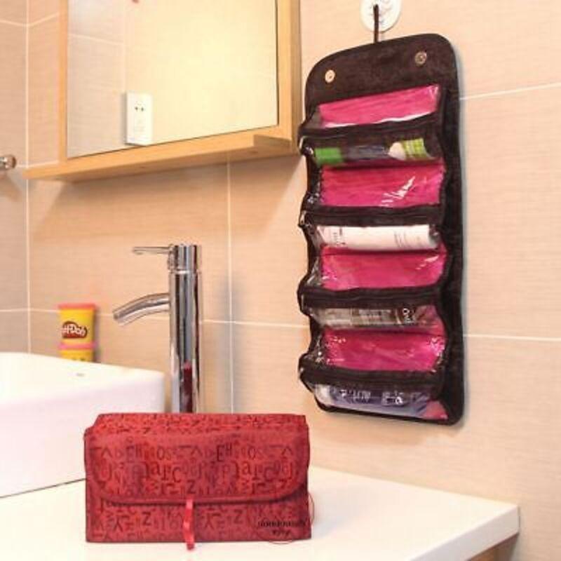 Roll N Go Cosmetic Bag Black/red Non-woven Fabric Travel Buddy For Cosmetics And Toiletries
