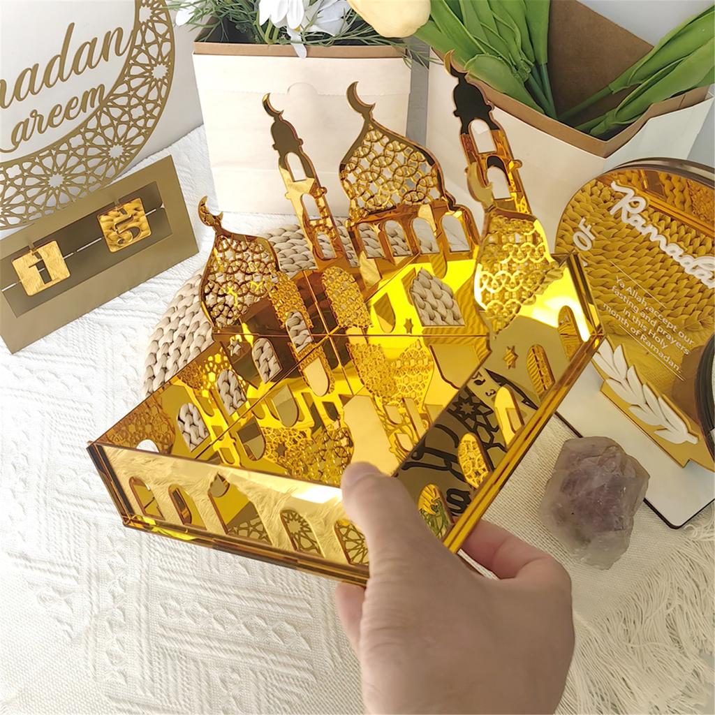 Eid Festival Themed Acrylic Candy Holder Biscuit Cookie Display Box for Home Gatherings Office Desktop Decorations