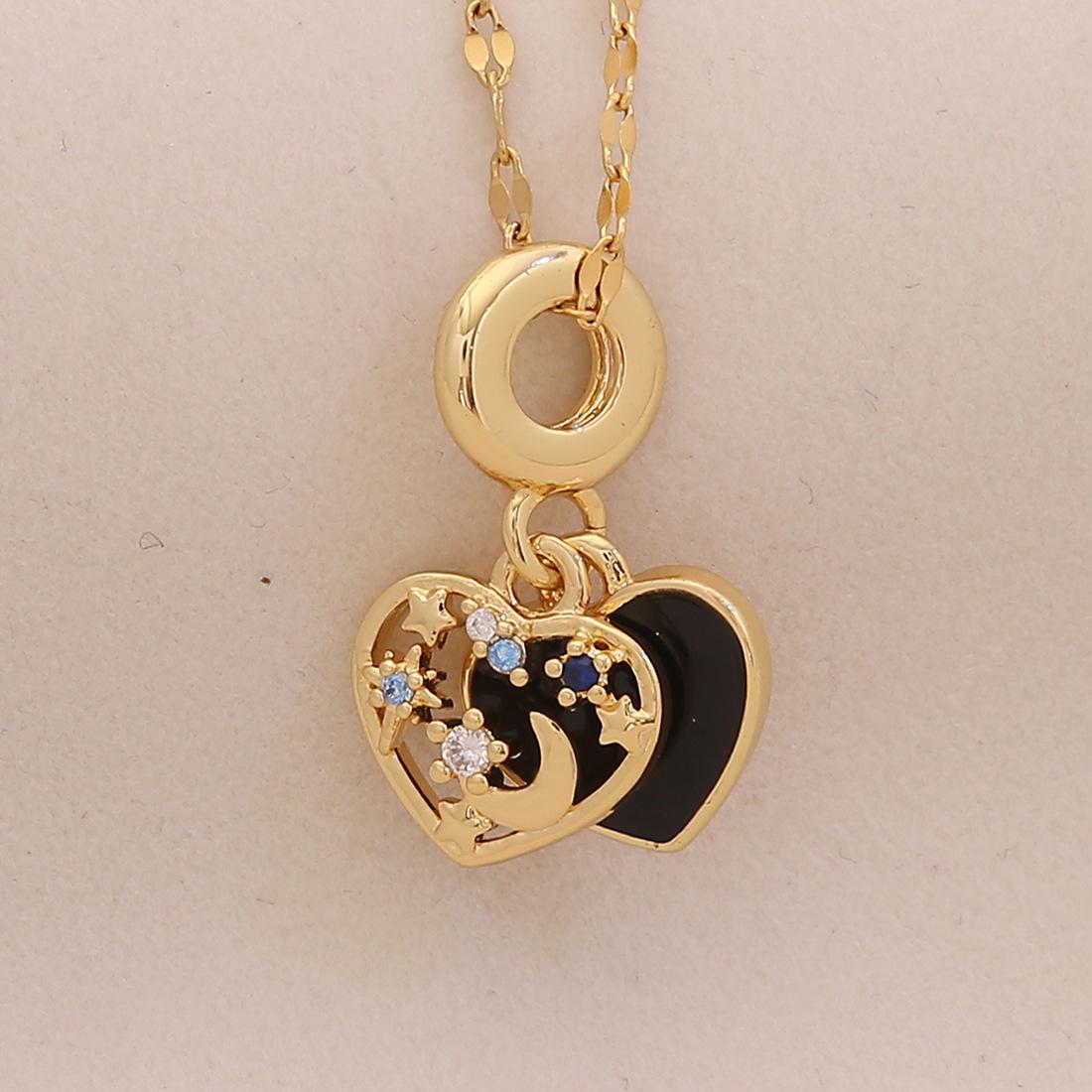 Fashionable Dripping Oil Heart Hollow Openable Pendant Necklace, Light Luxury Versatile Clavicle Chain чёрный
