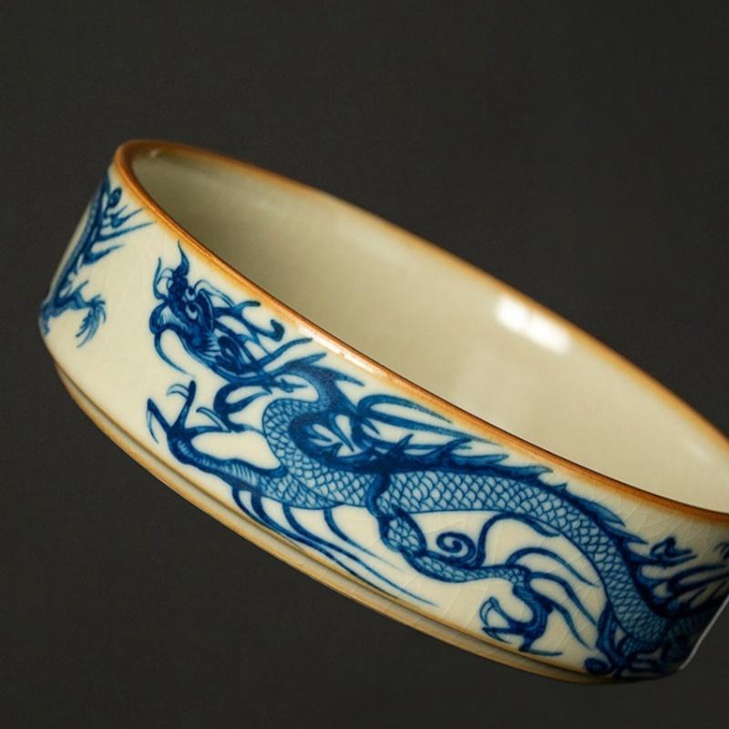 Blue and White Dragon Pattern Ceramic Pot Bearing Water Storage Kettle Mat Tea Mat Sand Teapot Base Tea Table Tray