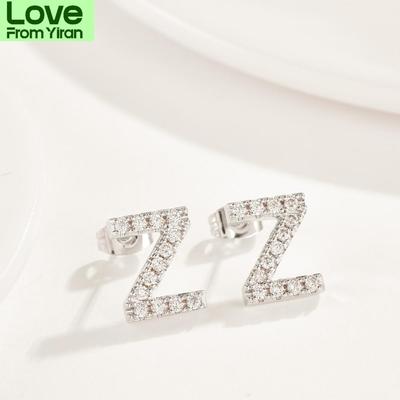 נמכר כזוג 925 כסף סטרלינג Aaa זירקוניה מעוקבת אבן Cz 26 עגילי סטד עם אות ראשונית לנשים אביזרי מסיבה