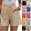 2023 Women's High Waist Loose Linen Casual Shorts with Pockets - Solid Color, Plus Size, Summer Style