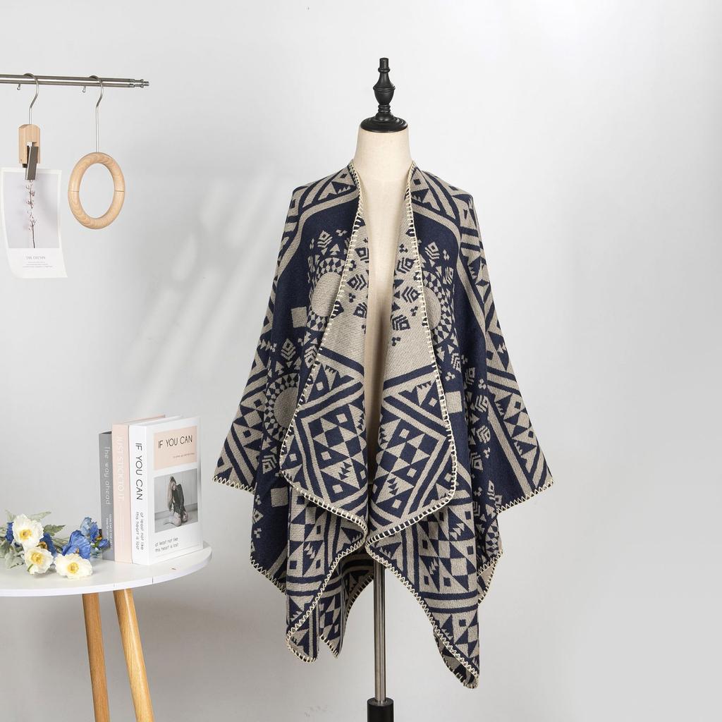 Year Geometric Shawl Niche Outer Shawl Women'S Summer High Sense Dark Double-Sided Warm Scarf
