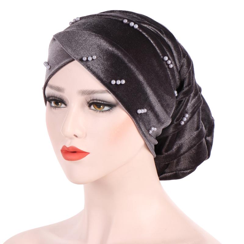 Velvet Pearl Turban Headwear: Foldable Stacked Scarf Hat (2018)