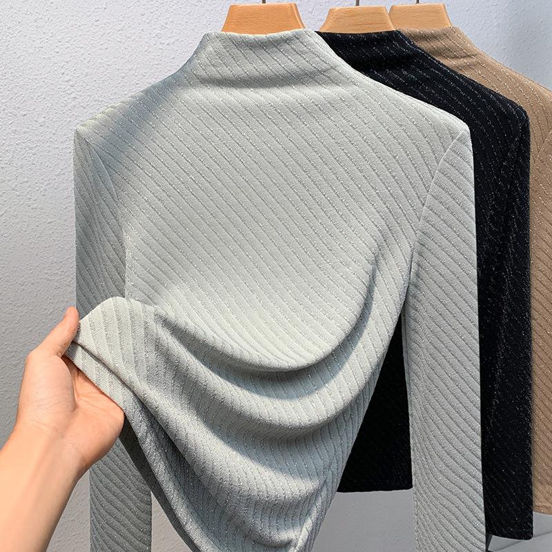 Bright Silk Knitted Base Shirt for Women's New Women's Temperament Half-high Neck Shirt Underwear