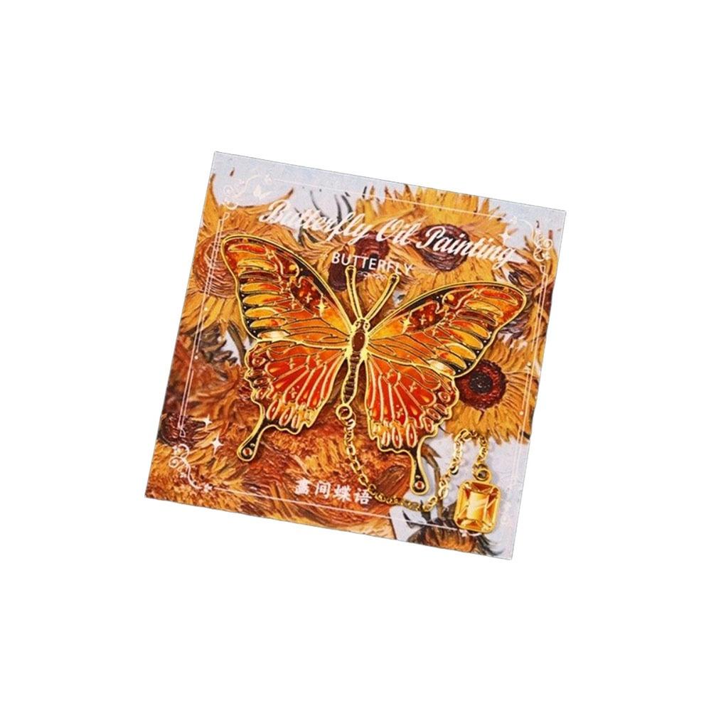 

With Chain Oil Painting Bookmarks Metal Bronzing Bookmark Book Page Clip Reading Accessories 4