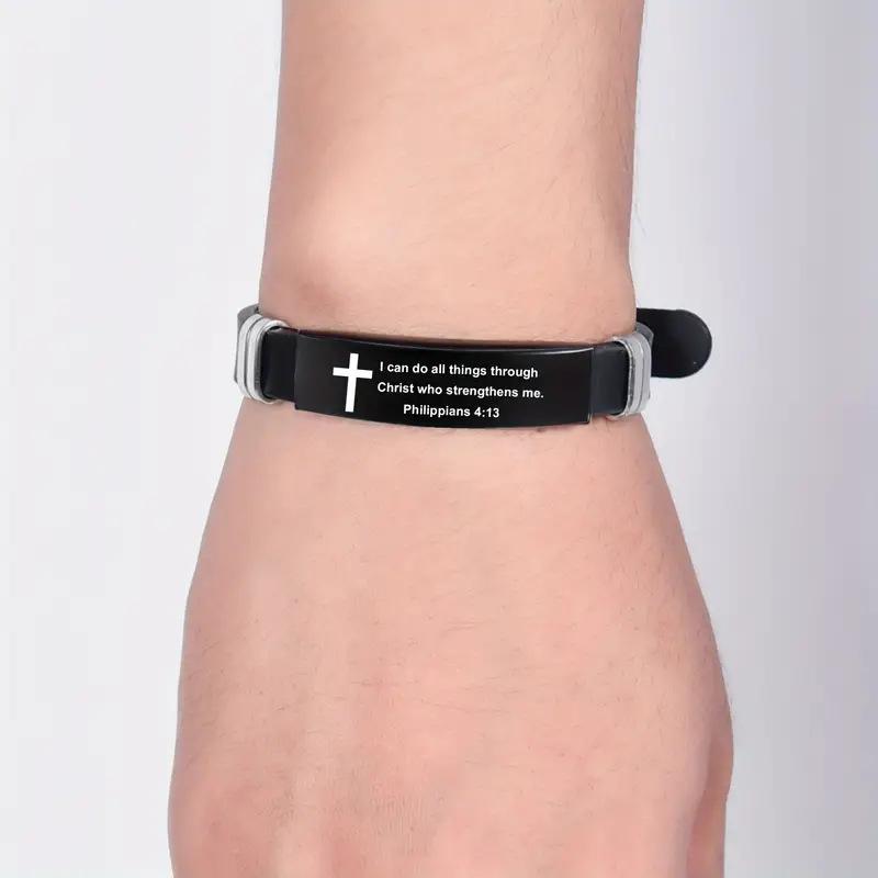 Cross Jesus Scripture Quote Bracelet Christian Bible Verse Stainless Steel Bracelets Silicone Wristband Men Women Jewelry Gift
